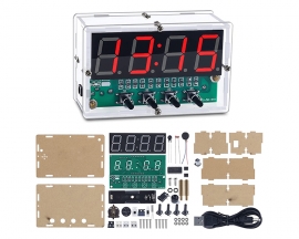 DIY Kit 4Bit Digital Electronic Clock, DC 5V Red LED Clock, Date Time Temperature Alarm Clock SMD Soldering Practice Kit